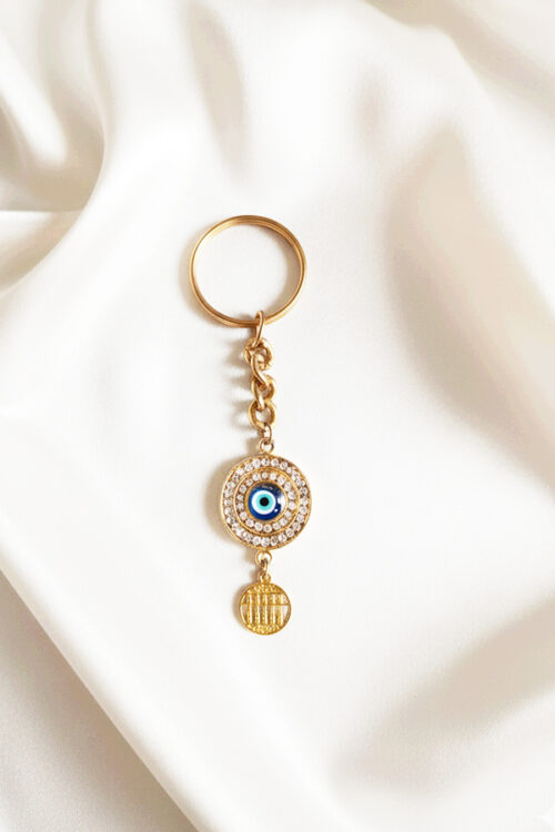 Luxurious Gold & Pave Crystal Evil Eye Keychain with Mini Charm