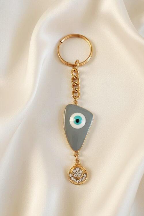 Chic Gold Abstract Evil Eye Keychain with Pave Crystal Swirl Charm