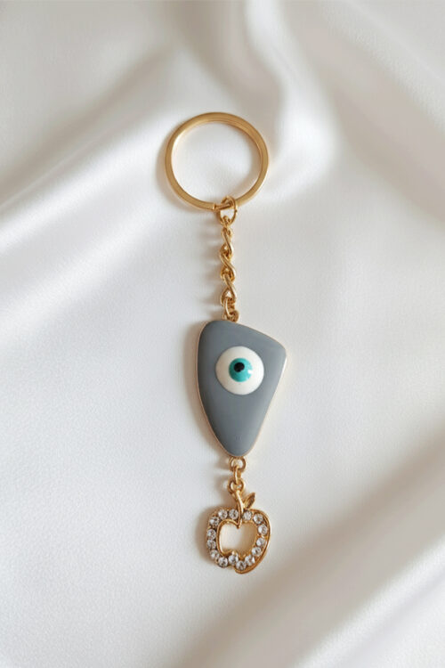 Chic Gold Abstract Evil Eye Keychain with Crystal Apple Charm