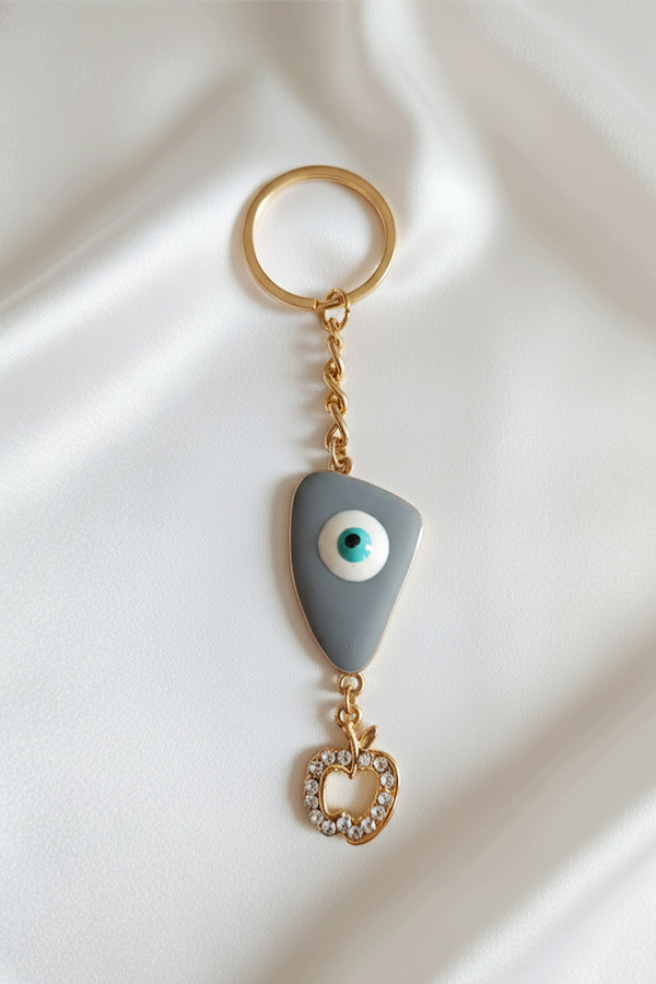 Chic Gold Abstract Evil Eye Keychain with Crystal Apple Charm