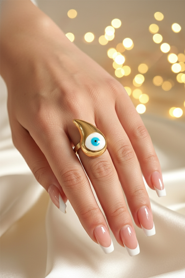 Golden Flame Evil Eye Ring – Symbol of Strength and Protection