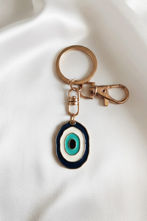 Unique Rose Gold & Teal Enamel Evil Eye Protection Keychain
