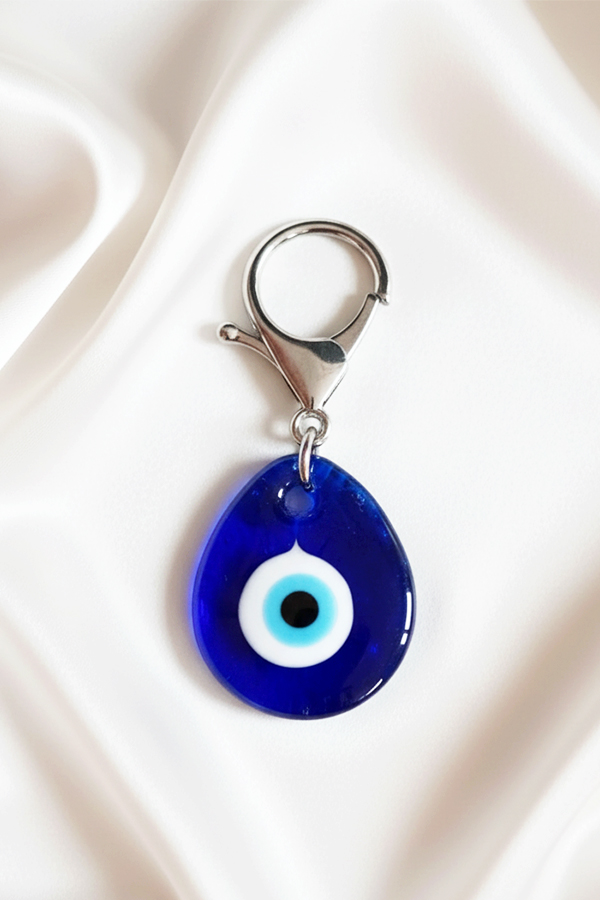 Authentic Deep Blue Glass Teardrop Evil Eye Keychain