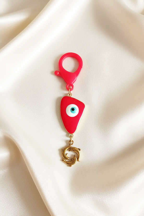 Bold Red Evil Eye Keychain with Dolphin Friendship Charm