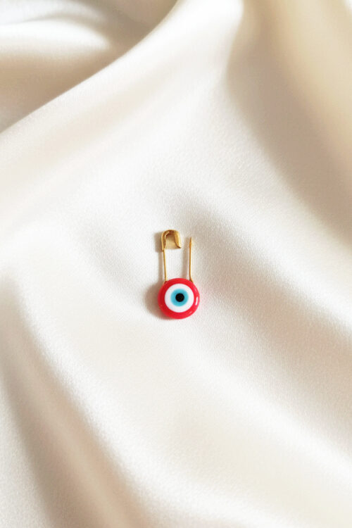 Protective Gold Safety Pin Charm with Bold Red Evil Eye