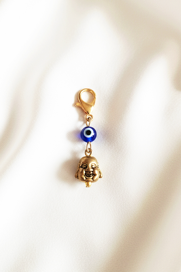 Happy Buddha & Evil Eye Clip-On Charm for Good Fortune