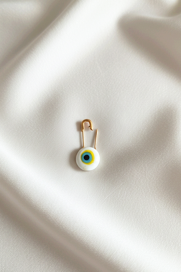 Delicate Gold Safety Pin Evil Eye Protection Charm