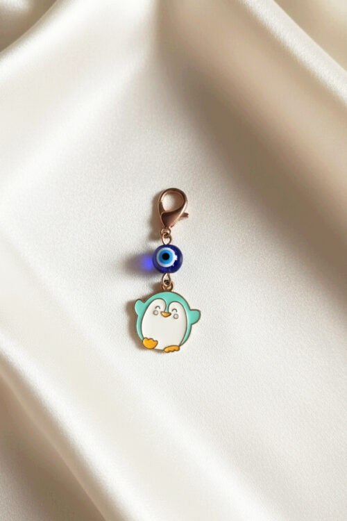 Playful Penguin & Evil Eye Charm Clip in Rose Gold Tone
