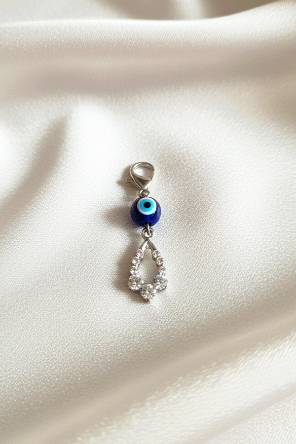Dazzling Silver Evil Eye Clip-On Charm with Crystal Teardrop