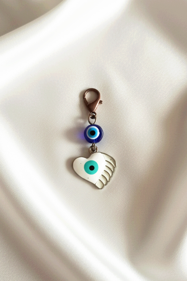 Angelic Heart & Evil Eye Charm with Blue Glass Bead