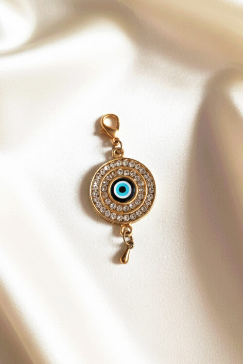 Dazzling Gold Evil Eye Clip-On Charm with Triple Pave Crystal Halo