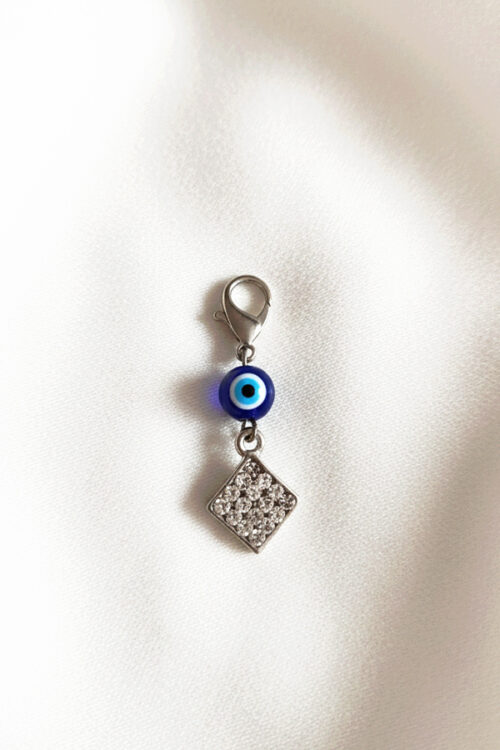 Dazzling Silver Evil Eye & Pave Diamond Shape Charm Clip