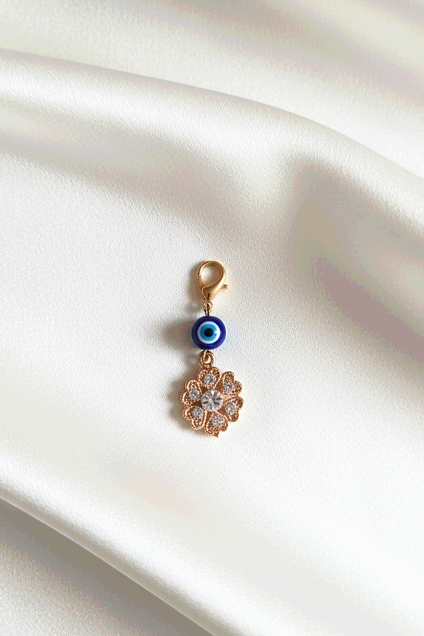 Rose Gold Evil Eye & Sparkling Clover Charm Clip