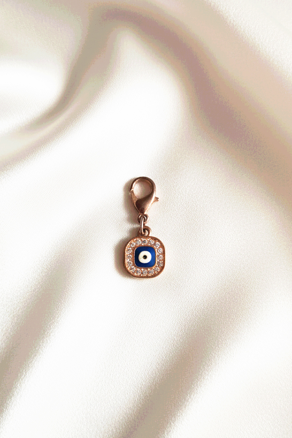 Chic Rose Gold Square Evil Eye Charm Clip with Pave Border