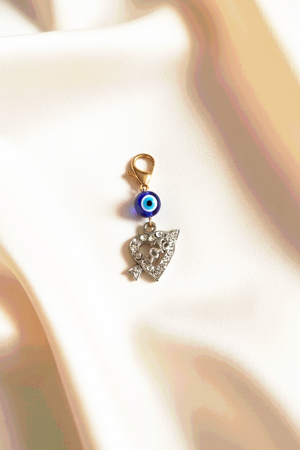 Dazzling Heart & Arrow Clip-On Charm with Evil Eye Protection