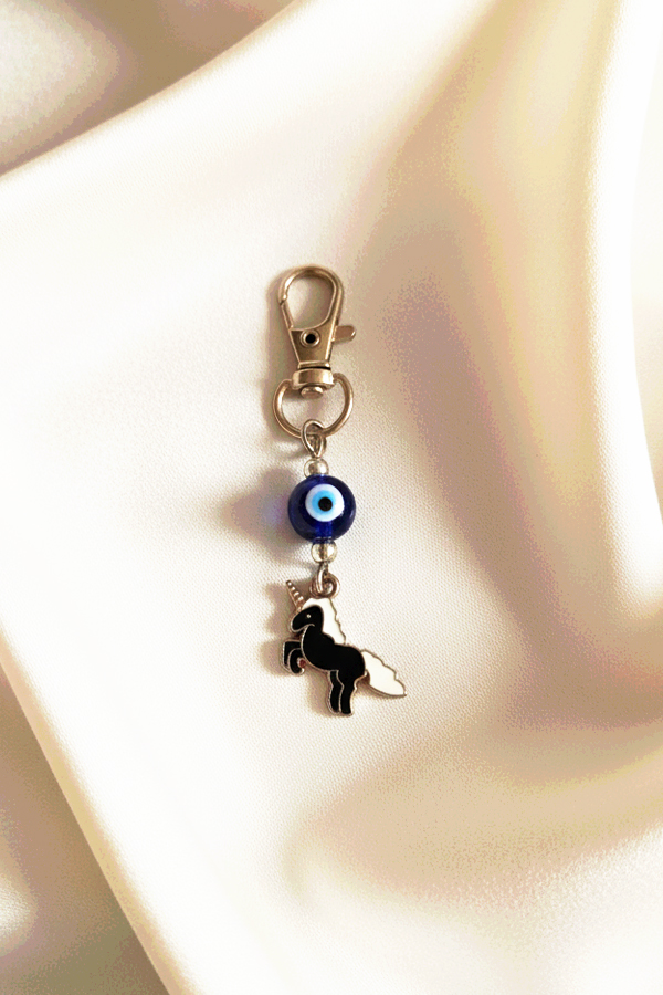 Magical Unicorn & Evil Eye Charm Clip in Silver Tone