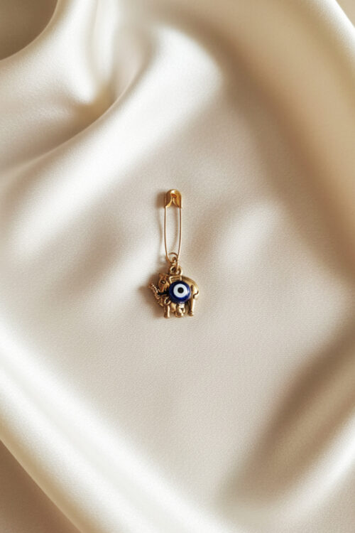 Lucky Gold Elephant Safety Pin Charm with Evil Eye Protection