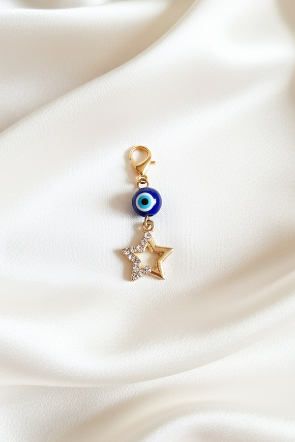 Gold Evil Eye & Sparkling Star Charm Clip