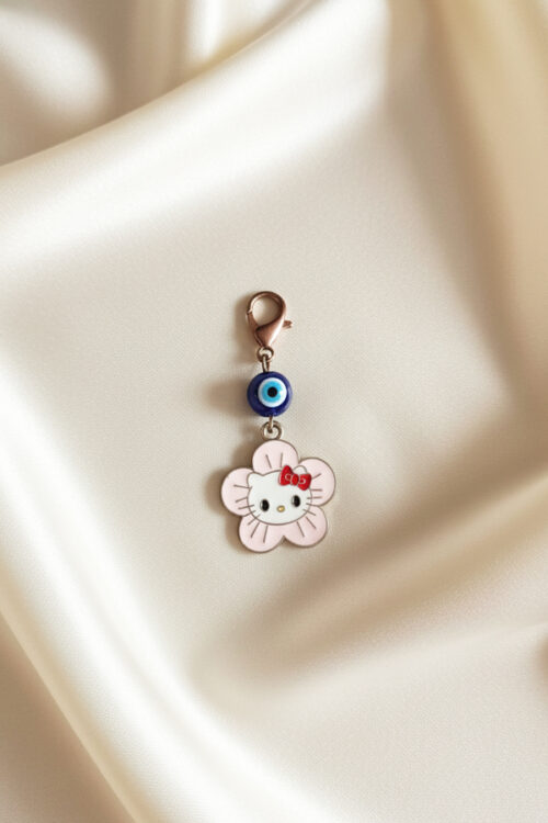 Adorable Hello Kitty Flower Clip-On Charm with Evil Eye Protection