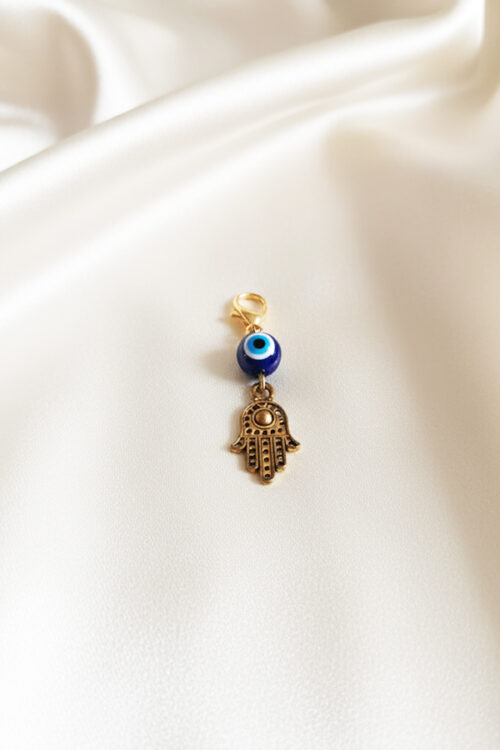 Antique Gold Hamsa Hand & Evil Eye Charm Clip