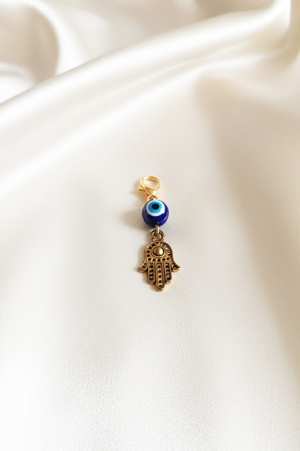 Antique Gold Hamsa Hand & Evil Eye Charm Clip