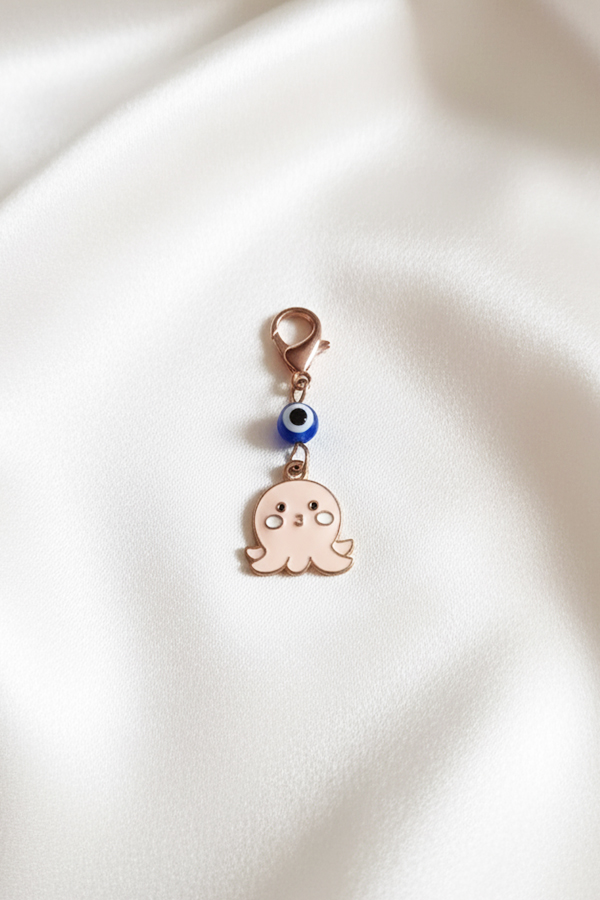 Adorable Rose Gold Octopus Charm Clip with Evil Eye Protection