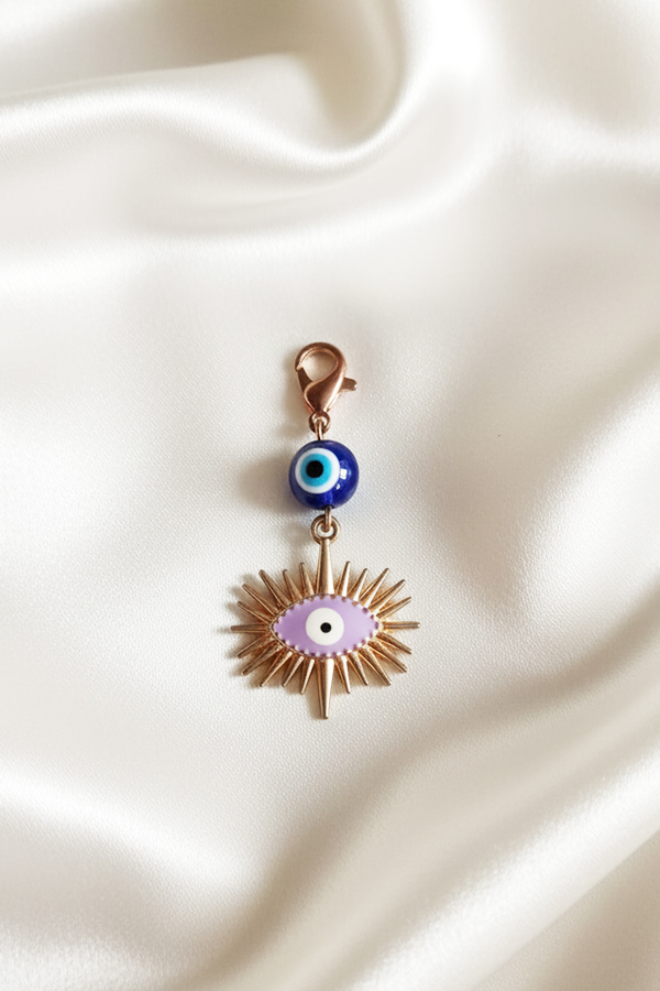 Glamorous Rose Gold Sunburst Evil Eye Clip-On Charm in Lavender