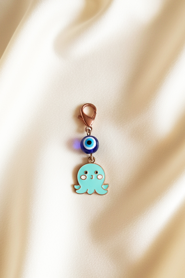 Adorable Rose Gold Octopus Charm Clip with Evil Eye Protection