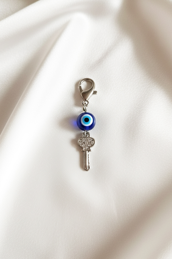 Silver Evil Eye Clip-On Key Shaped Charm