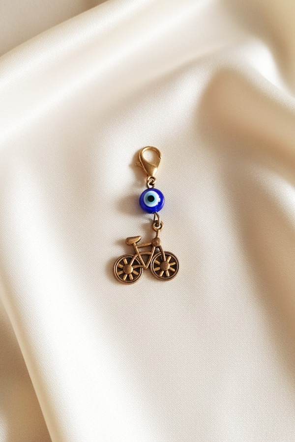 Antique Gold Bicycle & Evil Eye Charm Clip