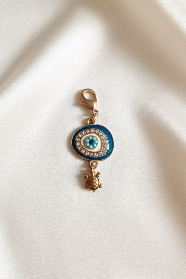 Gold Evil Eye Clip-On Charm with Turtle & Crystal Accents