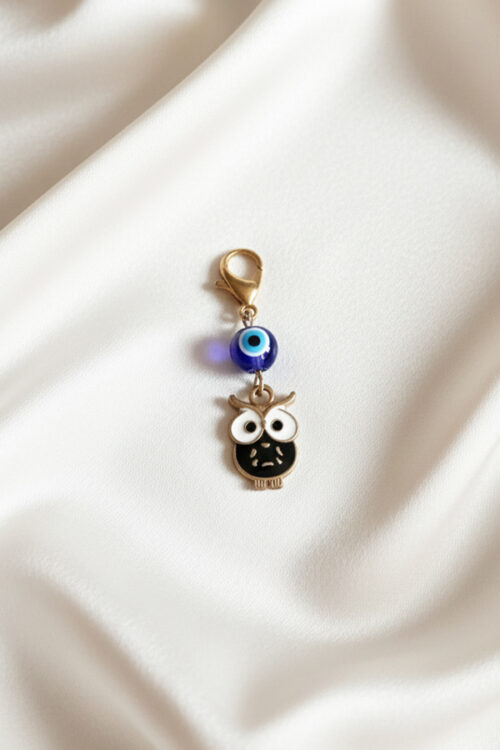 Charming Gold Owl Charm Clip with Evil Eye Protection