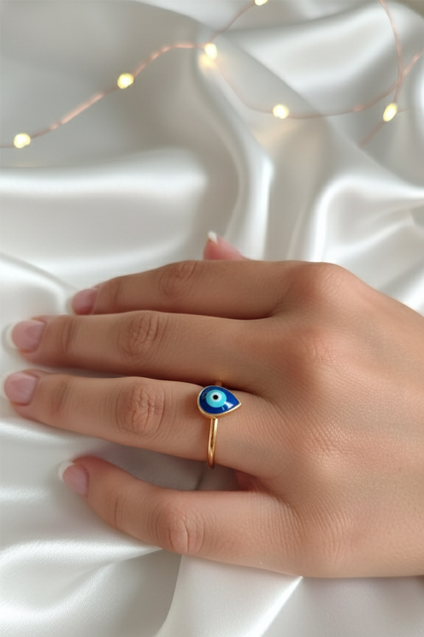 Elegant Blue Evil Eye Teardrop Ring – Symbol of Protection & Good Luck
