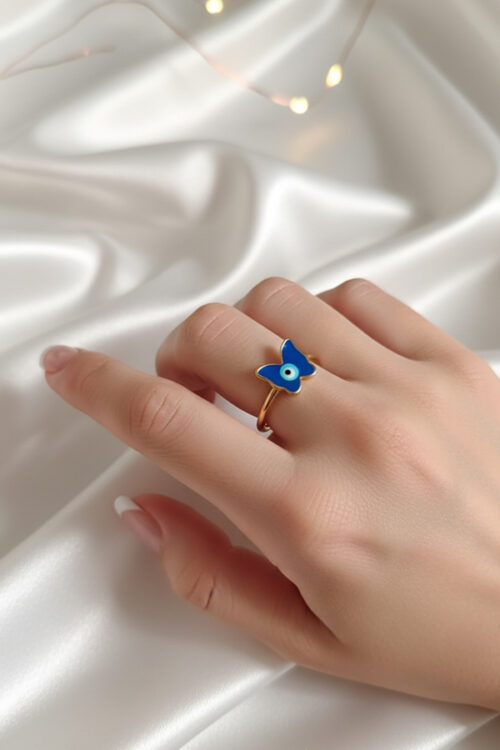 Blue Butterfly Evil Eye Ring – Symbol of Protection and Transformation