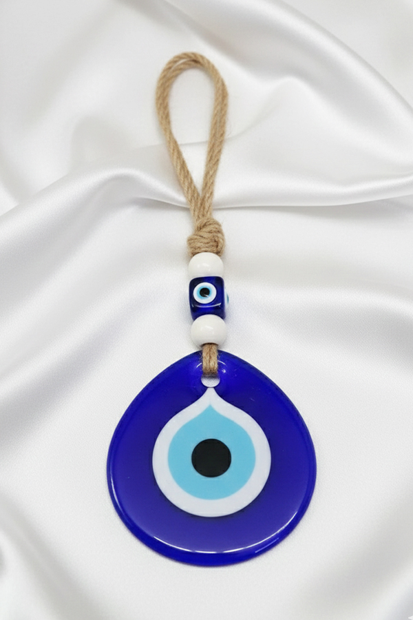Artistic Glass Teardrop Evil Eye Hanging with Jute Rope