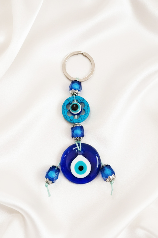 Triple-Charm Blue Evil Eye Hanging with Unique Beaded Accents