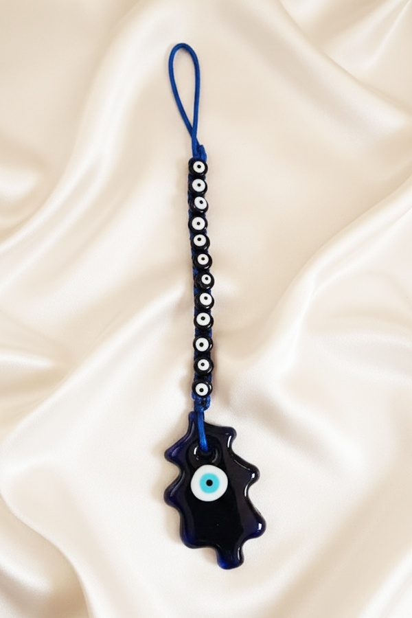 Unique Abstract Glass Evil Eye Hanging with Beaded Strand