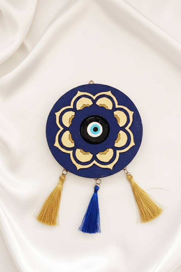 Hand-Painted Floral Mandala Evil Eye Hanging with Tassels