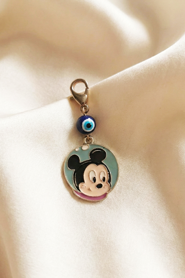 Playful Mickey Mouse Enamel Charm Clip with Evil Eye Bead