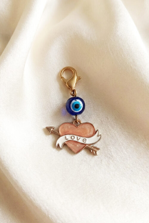 Romantic Cupid’s Heart & Evil Eye Charm Clip with 'Love' Banner