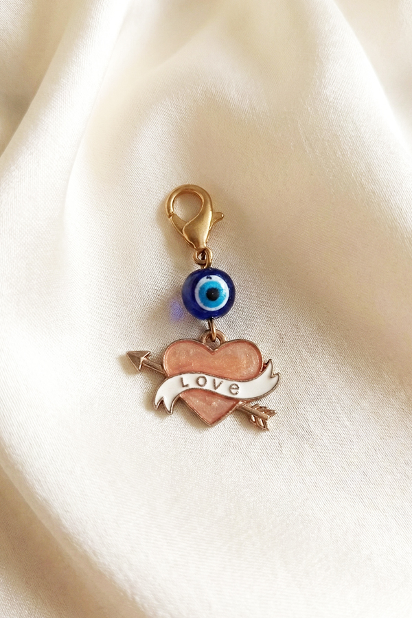 Romantic Cupid’s Heart & Evil Eye Charm Clip with 'Love' Banner