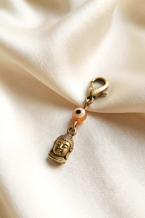 Antique Gold Buddha Head Charm Clip with Amber Evil Eye Bead