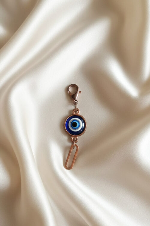 Minimalist Rose Gold Evil Eye Charm Clip with Geometric Link