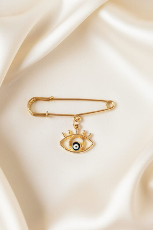 Chic Gold Safety Pin Brooch with Minimalist Evil Eye Charm