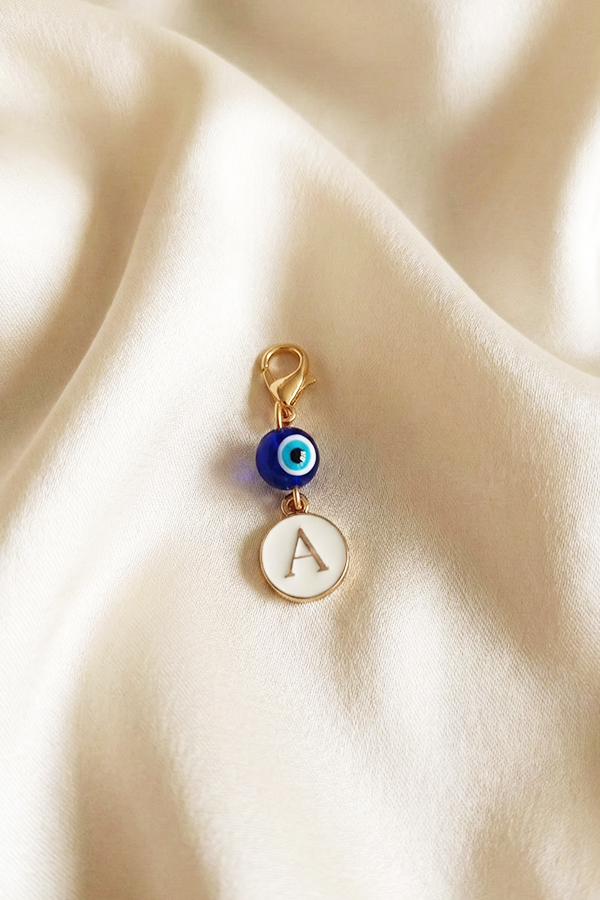 Personalized Gold Initial & Evil Eye Charm Clip (A-Z Collection)