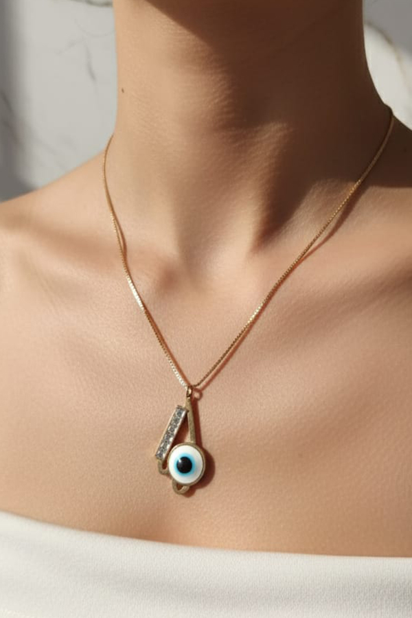 Chic Gold Abstract Pendant Necklace with Pave Crystal & Evil Eye