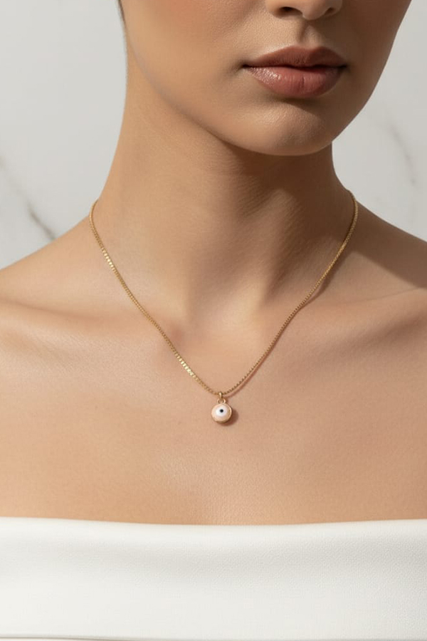 Delicate Gold Mother-of-Pearl Micro Evil Eye Pendant Necklace