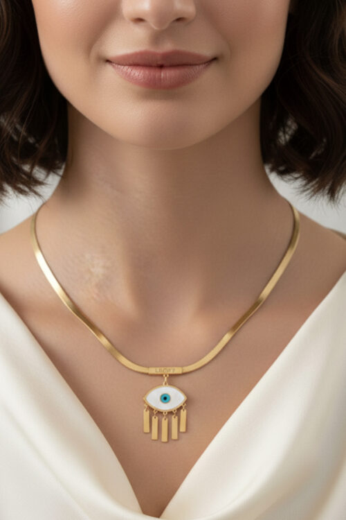 Chic Gold Snake Chain 'LUCKY' Evil Eye Dangle Necklace