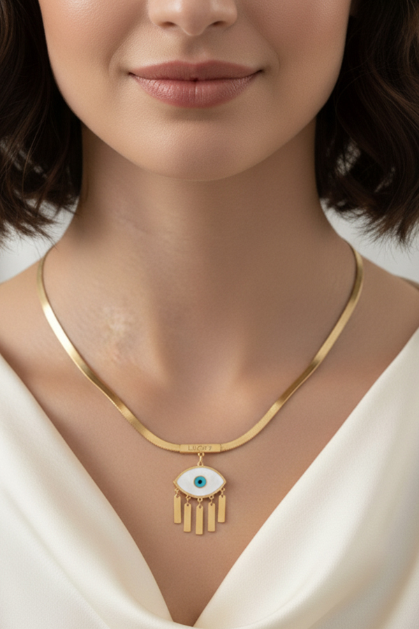 Chic Gold Snake Chain 'LUCKY' Evil Eye Dangle Necklace
