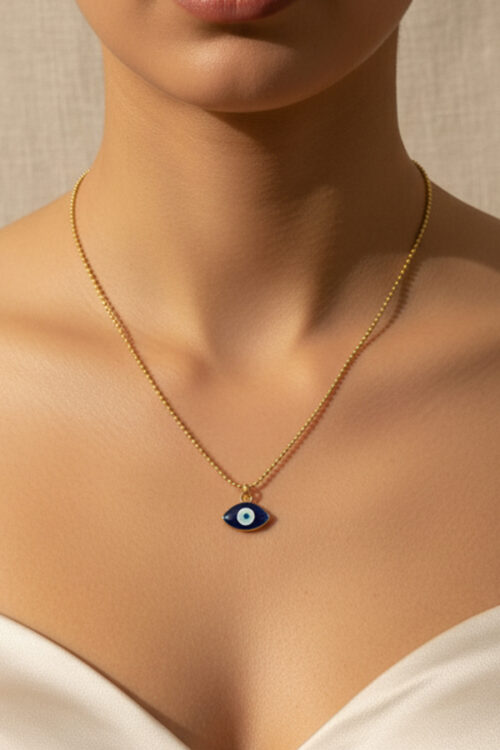 Delicate Gold Ball Chain Necklace with Classic Enamel Evil Eye
